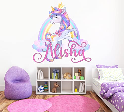 Unicorn Wall Decal - Custom Name Wall Decals - Magic Rainbow Wall Art Sticker - Nursery Wall Decor - Personalized Mural Kids Girls Bedroom