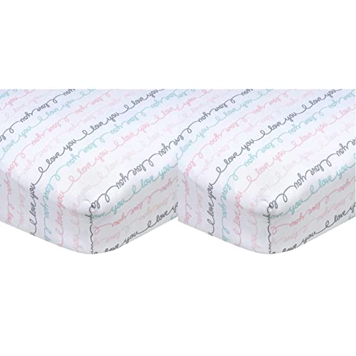 Gerber Baby Boys Girls Neutral Newborn Infant Baby Toddler Nursery 100% Cotton Fitted Bedding Crib Sheet, I Love You White, 28" x 52 (Pack of 2)