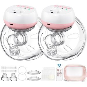 electric breast pump hands free, wearable breast pump, 2023 upgraded 12 levels 3 modes & remote controller, bpa free leak-proof breastfeeding pumps, 1200mah 6-8times battery & lcd screen, pink