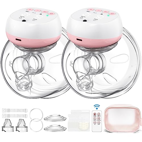 Electric Breast Pump Hands Free, Wearable Breast Pump, 2023 Upgraded 12 Levels 3 Modes & Remote Controller, BPA free Leak-Proof Breastfeeding Pumps, 1200mAH 6-8times Battery & LCD Screen, Pink