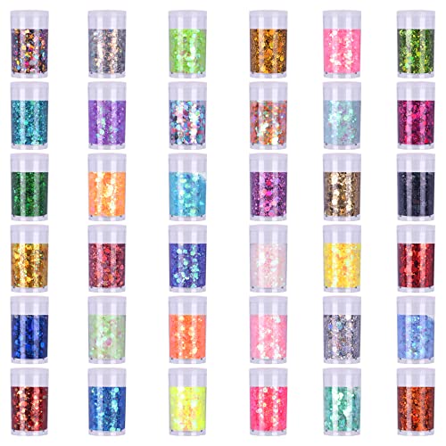 Chunky&fine Mixed Iridescent 36 Colors Set for Nail Art Body Eye Hair Glitter Craft Tumbler Making Selected Holographic Glitter Set