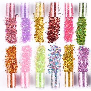 Chunky&fine Mixed Iridescent 36 Colors Set for Nail Art Body Eye Hair Glitter Craft Tumbler Making Selected Holographic Glitter Set