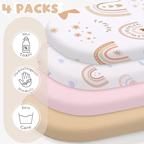 4 Pcs Baby Bassinet Sheets Soft Fitted for Baby Boys Girls Soft Cotton Animals Bassinet Sheet Cover Safe Comfort for Standard Bassinet Pads Rectangular Mattress Cradle, Zebra, Giraffe