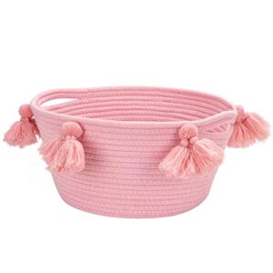 sarmyarc cotton rope basket boho woven basket cute round closet storage bins organizer with macrame tassel for baby toys diaper dog’s toys storage organizer nursery decor (pink)