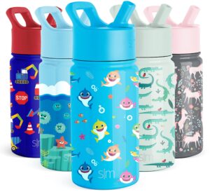 simple modern baby shark kids water bottle with straw lid | insulated stainless steel reusable tumbler for toddlers, boys | summit collection | 14oz, baby shark friends