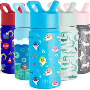 Simple Modern Baby Shark Kids Water Bottle with Straw Lid | Insulated Stainless Steel Reusable Tumbler for Toddlers, Boys | Summit Collection | 14oz, Baby Shark Friends