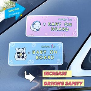 Stellar Panda Kawaii Baby on Board Magnet for Car (2 Pcs), Baby in Car Sign High Intensity Reflective Safety 1st Warning Signs (Pink/Blue)