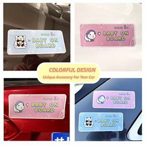 Stellar Panda Kawaii Baby on Board Magnet for Car (2 Pcs), Baby in Car Sign High Intensity Reflective Safety 1st Warning Signs (Pink/Blue)