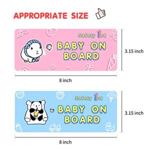 Stellar Panda Kawaii Baby on Board Magnet for Car (2 Pcs), Baby in Car Sign High Intensity Reflective Safety 1st Warning Signs (Pink/Blue)