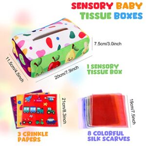 Baby Toys 6 to 12 Months - Baby Tissue Box Toy - Montessori Toys for 1 Year Old, Soft Stuffed High Contrast Crinkle Infant Sensory Toys, Boys&Girls Newborn Toys Kids Early Learning Toys Baby Gifts