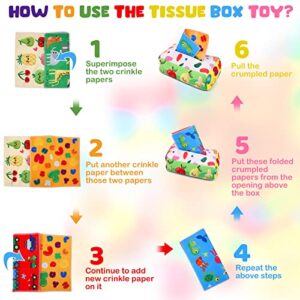 Baby Toys 6 to 12 Months - Baby Tissue Box Toy - Montessori Toys for 1 Year Old, Soft Stuffed High Contrast Crinkle Infant Sensory Toys, Boys&Girls Newborn Toys Kids Early Learning Toys Baby Gifts