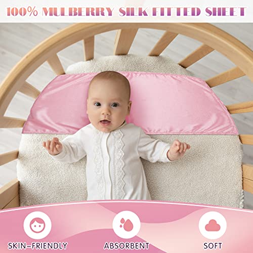 Hosuly 2 Pcs Satin Bassinet Sheet Baby Hair Soft Silk Feeling Sheet Baby Bassinet Sheets for Rectangle Cradle Bassinet Pad Mattress Boys and Girls Newborn and Infant (Pink and Purple)