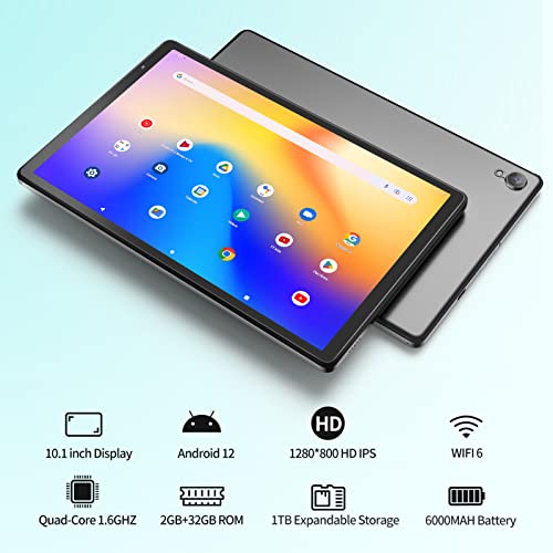 NEWISION Tablet 10 Inch,Android 12 Tablet with Case, Tablet PC with 2GB RAM 32GB ROM,1.6GHz Processor,6000mAh Battery,1280 * 800 IPS,Dual Speaker, Dual Cameras,Type C(Grey)