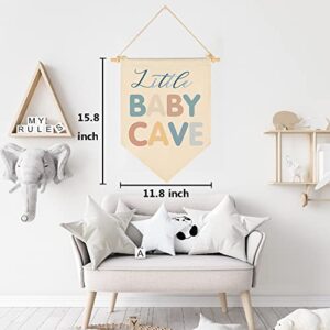 Baby Nursery Decor - Little Baby Cave - 16×12 Inch Nursery Decor Canvas Banner with Wood Hanger, Nursery Wall Decor for Newborn Bedroom, Nursery, Playroom, Classroom - Birthday Christmas Gift