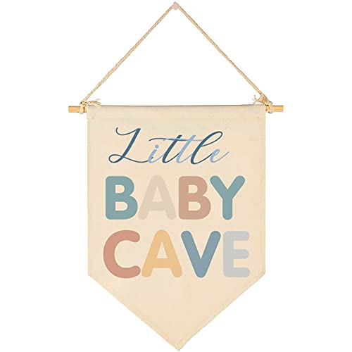 Baby Nursery Decor - Little Baby Cave - 16×12 Inch Nursery Decor Canvas Banner with Wood Hanger, Nursery Wall Decor for Newborn Bedroom, Nursery, Playroom, Classroom - Birthday Christmas Gift