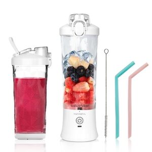 portable blender, vkyozva personal blender for shakes and smoothies, 240w blender with 6 stainless-steel blades,usb rechargeable blender cup travel lid with 2 straws and brush for home, outdoor