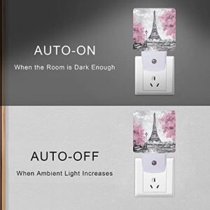 Smoaffly Eiffel Tower Paris Pink Flower Night Light Plug-in LED Nightlights Auto Sensor Night Lamp Dusk-to-Dawn Lamp Home Decor for Nursery Children Girls Boys