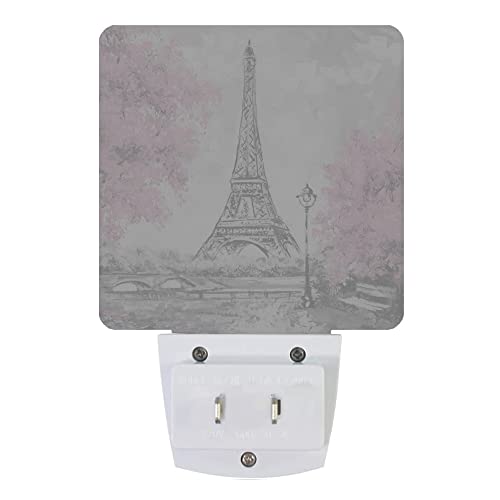 Smoaffly Eiffel Tower Paris Pink Flower Night Light Plug-in LED Nightlights Auto Sensor Night Lamp Dusk-to-Dawn Lamp Home Decor for Nursery Children Girls Boys