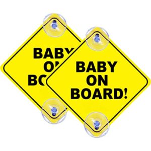 baby on board signs suction cups, 2pcs reusable waterproof kids safety warning sticker notice board car accessories sign for car window, 5" x 5"