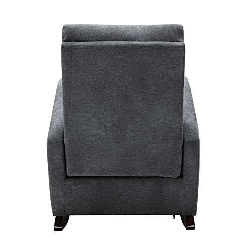 Rocking Chair Glider Chair for Nursery Comfortable Rocker Fabric Padded Seat with Side Pocket Upholstered Rocking Chairs with High Back for Living Room Baby Kids Room Bedroom (Dark Grey)