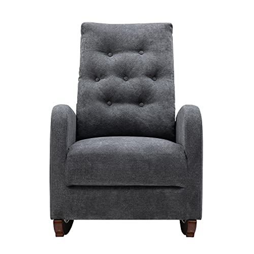 Rocking Chair Glider Chair for Nursery Comfortable Rocker Fabric Padded Seat with Side Pocket Upholstered Rocking Chairs with High Back for Living Room Baby Kids Room Bedroom (Dark Grey)