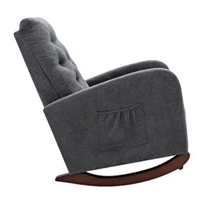 Rocking Chair Glider Chair for Nursery Comfortable Rocker Fabric Padded Seat with Side Pocket Upholstered Rocking Chairs with High Back for Living Room Baby Kids Room Bedroom (Dark Grey)