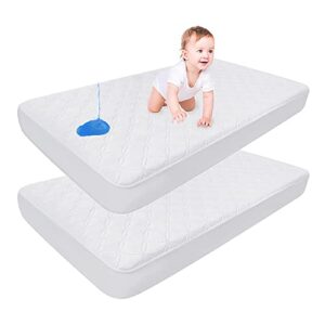 waterproof baby crib mattress protector - 2 pack fitted mattress covers (5" to 9" depth) - breathable, hypoallergenic, skin-friendly, soft, noiseless - mattress pad for toddler bed (52''x28'')