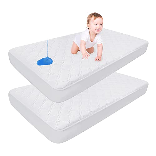 Waterproof Baby Crib Mattress Protector - 2 Pack Fitted Mattress Covers (5" to 9" Depth) - Breathable, Hypoallergenic, Skin-Friendly, Soft, Noiseless - Mattress Pad for Toddler Bed (52''x28'')