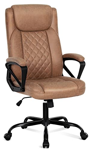 Misolant Office Chair, Executive Desk Chair, Comfortable Computer Chair, Executive Chair Thick Armrest, Big and Tall Office Chair with Adjust Height, PU Leather Office Chair (Dark Brwon)