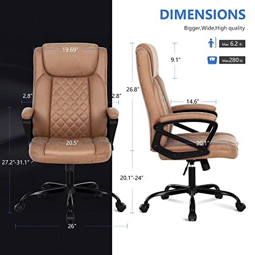 Misolant Office Chair, Executive Desk Chair, Comfortable Computer Chair, Executive Chair Thick Armrest, Big and Tall Office Chair with Adjust Height, PU Leather Office Chair (Dark Brwon)