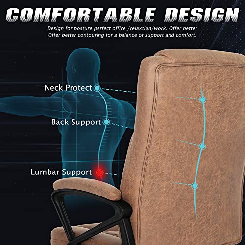 Misolant Office Chair, Executive Desk Chair, Comfortable Computer Chair, Executive Chair Thick Armrest, Big and Tall Office Chair with Adjust Height, PU Leather Office Chair (Dark Brwon)