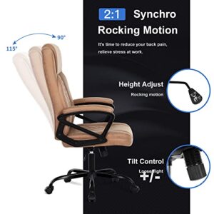 Misolant Office Chair, Executive Desk Chair, Comfortable Computer Chair, Executive Chair Thick Armrest, Big and Tall Office Chair with Adjust Height, PU Leather Office Chair (Dark Brwon)
