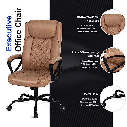 Misolant Office Chair, Executive Desk Chair, Comfortable Computer Chair, Executive Chair Thick Armrest, Big and Tall Office Chair with Adjust Height, PU Leather Office Chair (Dark Brwon)