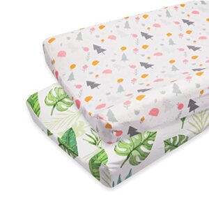 snoozynest changing pad cover set, 2 pack diaper changing table cover sheets ultra stretchy snug fitted sheets for baby boys girls (tropic garden)