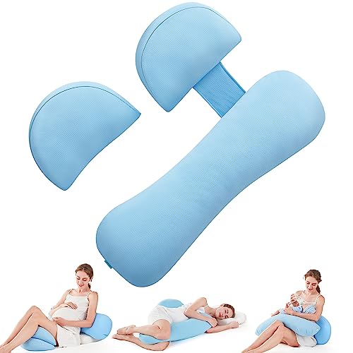 napz Pregnancy Pillows, Maternity Pillow Support for Backs, Hips, Legs, Belly, Pregnancy Must Haves, Soft Body Pillow for Pregnant Women and Baby with Detachable and Adjustable Pillow Cover (Blue)