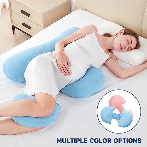 napz Pregnancy Pillows, Maternity Pillow Support for Backs, Hips, Legs, Belly, Pregnancy Must Haves, Soft Body Pillow for Pregnant Women and Baby with Detachable and Adjustable Pillow Cover (Blue)