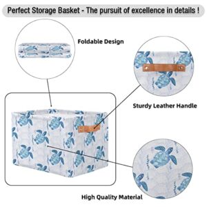 Ocean Sea Turtle Storage Basket Cube Turtoise Mermaid Sclae Large Toys Storage Box Bin with Handle Collapsible Closet Shelf Cloth Organizer for Nursery Bedroom,15x11x9.5 in,1 Pack