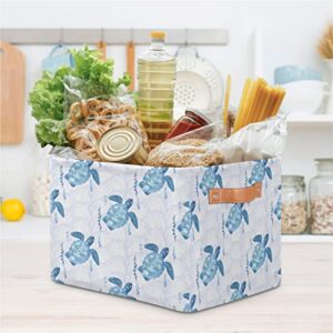 Ocean Sea Turtle Storage Basket Cube Turtoise Mermaid Sclae Large Toys Storage Box Bin with Handle Collapsible Closet Shelf Cloth Organizer for Nursery Bedroom,15x11x9.5 in,1 Pack