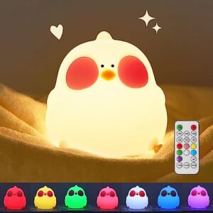 innens kids night light,8 colors night lights for kids adults bedroom,cute night light lamp with remote control,soft silicone chick rechargeable nursery night lights,kawaii stuff for room decor