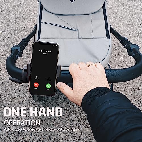 WLPREOE Stroller Phone Holder with Non-Slip Flexible Arm - Cell Phone Stand for Desk, Bed - Stable & Secure Fit on Handlebar, Treadmill, Wheelchair, Tree, Car for GoPro & Phones - One Hand Operation