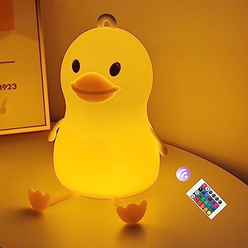 Hasdlga Duck Silicone Night Light,Cute Duck Kids Lamp,16 Colors Changing Remote Control Night Lights,Rechargeable Dimmable Nursery Lamps Bedroom Decor Birthday Xmas Gift