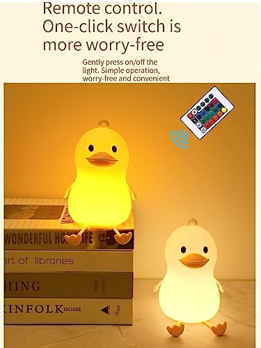 Hasdlga Duck Silicone Night Light,Cute Duck Kids Lamp,16 Colors Changing Remote Control Night Lights,Rechargeable Dimmable Nursery Lamps Bedroom Decor Birthday Xmas Gift