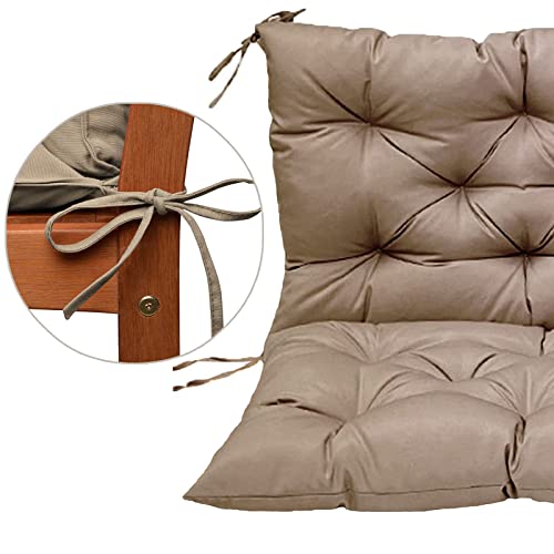 Bifqioy Porch Swing Cushion with Backrest and Ties 4'' Thicken Waterproof Swing Chair Seat Pad 2-3 Seater Patio Bench Replacement Cushion for Outdoor Garden Furniture (Khaki,60 * 40in)