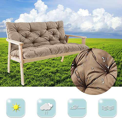 Bifqioy Porch Swing Cushion with Backrest and Ties 4'' Thicken Waterproof Swing Chair Seat Pad 2-3 Seater Patio Bench Replacement Cushion for Outdoor Garden Furniture (Khaki,60 * 40in)