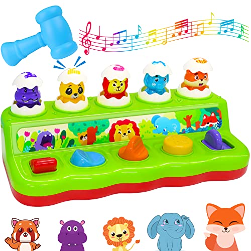 Cieyan Interactive Pop Up Animals Toy with Music and Light, Animal Sound, Hammer, Baby Toys 12-18 Months 9+ Months, Cause and Effect Toys for 1 Year Old Boy Girl Toddler Toys Age 1-2 Baby Musical Toys