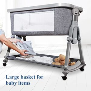 Baby Bassinet Bedside Sleeper for Baby, Foldable Bedside Crib, Li’l Pengyu Free-Installation Foldable Bedside Co-Sleeper with Rocking Cradle Mode, Come with Comfy Mattress& Portable Bag