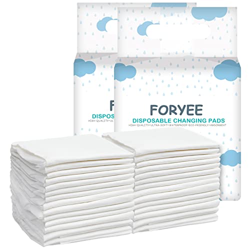 FORYEE Disposable Changing Pad Liners for Baby 17 x 13 Inches (100 Pack) Waterproof Underpads Soft Non-Woven Fabric Breathable Changing Pad for Changing Table - White