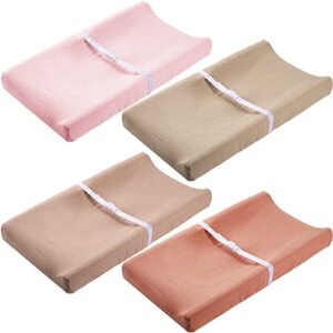 4 pcs cotton diaper changing pad cover soft muslin changing table pad cover comfort diaper changing pad breathable changing table sheets for baby boys girls gift fit 32 x 16 contoured pad