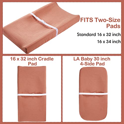 4 Pcs Cotton Diaper Changing Pad Cover Soft Muslin Changing Table Pad Cover Comfort Diaper Changing Pad Breathable Changing Table Sheets for Baby Boys Girls Gift Fit 32 x 16 Contoured Pad