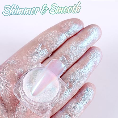 Laza Chameleon Chrome Nail Powder, 8 Colors Glazed Donut Nails Metallic Mirror Effect Pigment, Iridescent Aurora Nail Glitter Holographic Dust Kit for Gel Nail Art Decoration, Gifts - Colorful Peacock